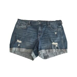 Old‎ Navy Boyfriend Shorts Size 14 Blue Distressed Cuffed Hem Mid Rise Stretch